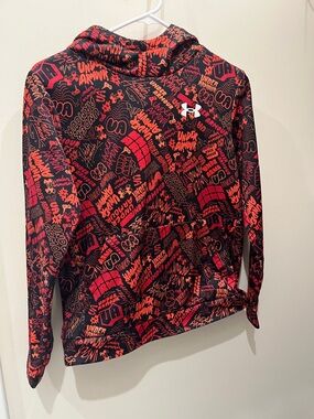 Under Armour Black Hoodie with Bright Red and Orange Graphic